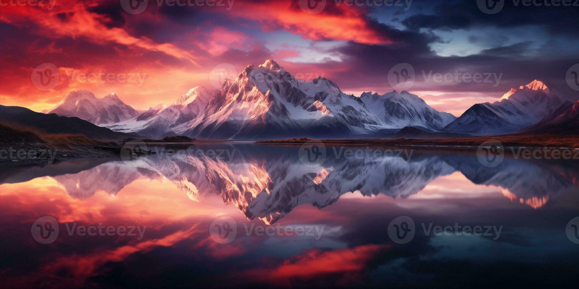 AI generated Snow mountain in sunrise moment photo