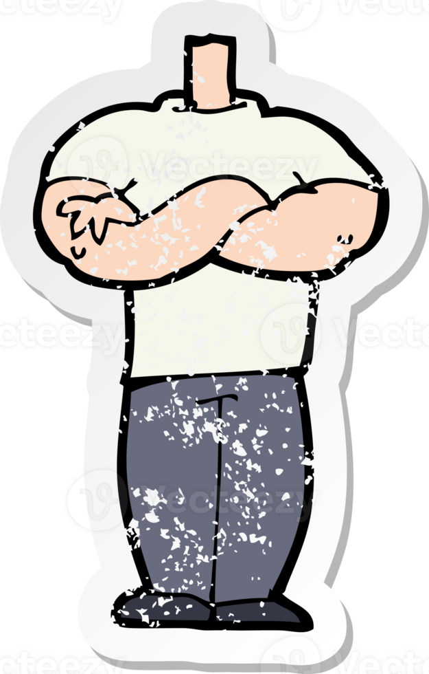 retro distressed sticker of a cartoon body with folded arms png
