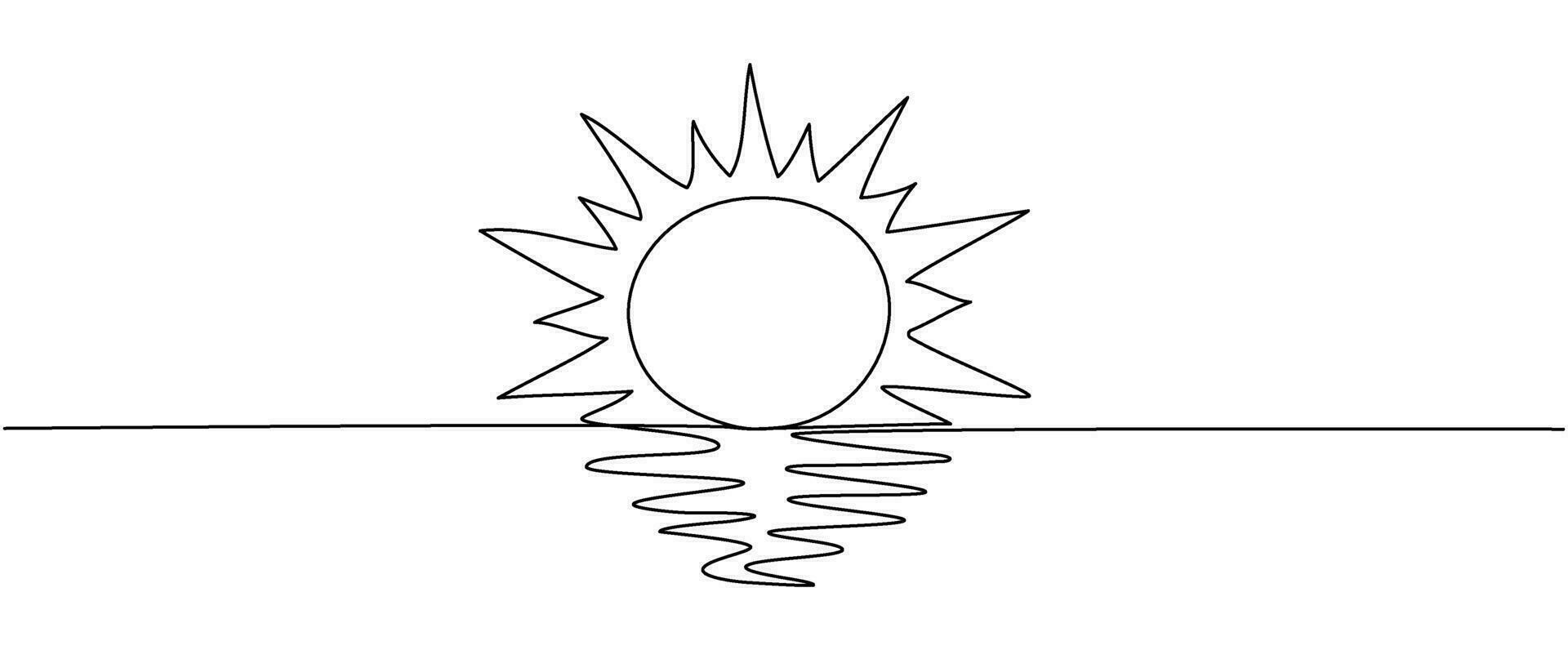 A continuous line of of sunny ocean view Summer travel concept. Sun weather minimalist one line art. Vector illustration.