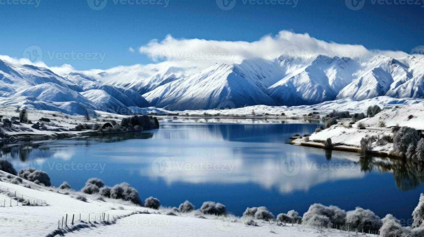 AI generated Scene of countryside covered with snow photo