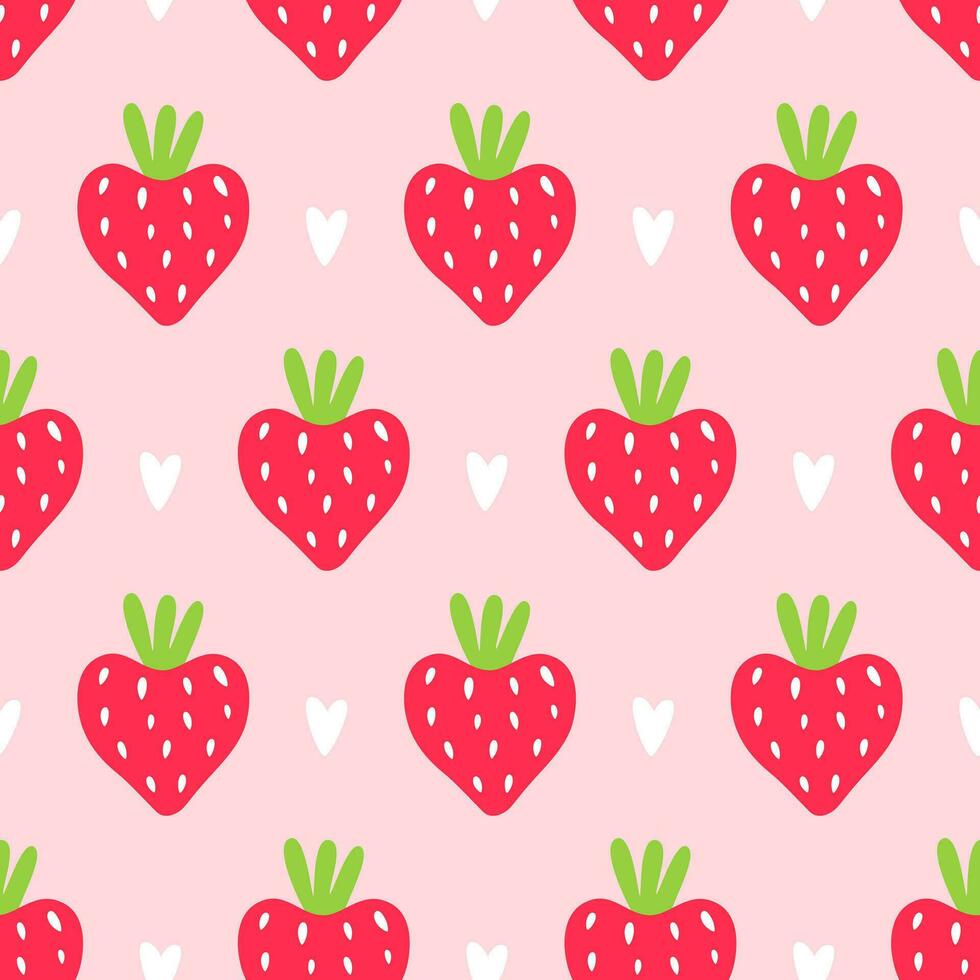 linda verano modelo con fresas y corazones. vector modelo. para textil, fondo de pantalla, papel, embalaje, digital ilustración.