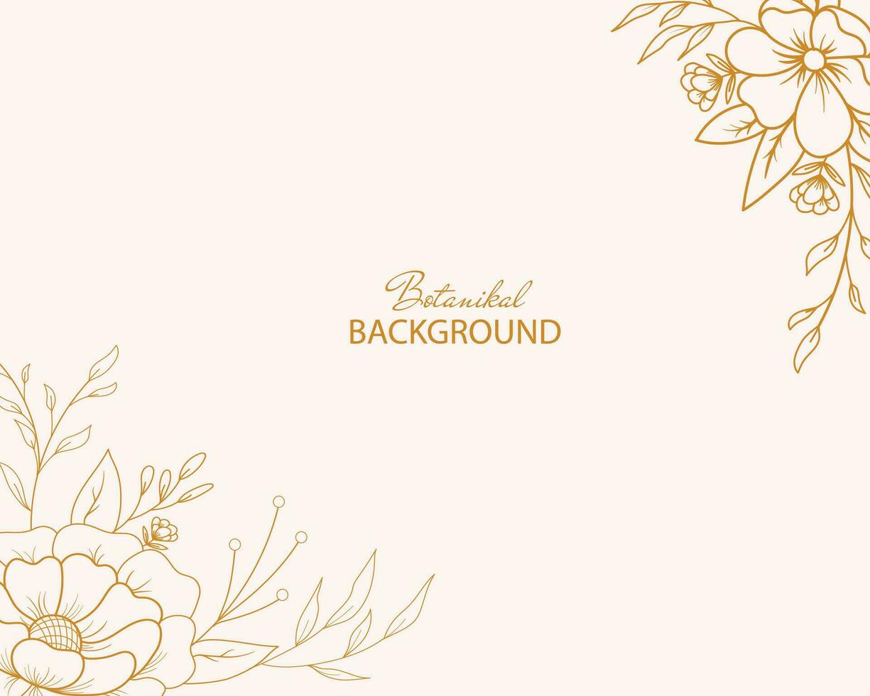 Handdrawn floral botanical background with line art flowers and leaves vector