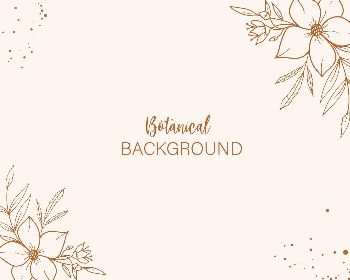 Handdrawn floral botanical background with line art flowers vector