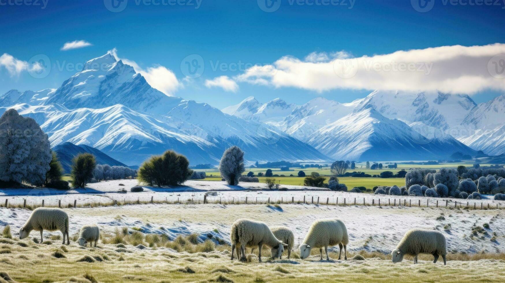 AI generated Scene of countryside covered with snow photo