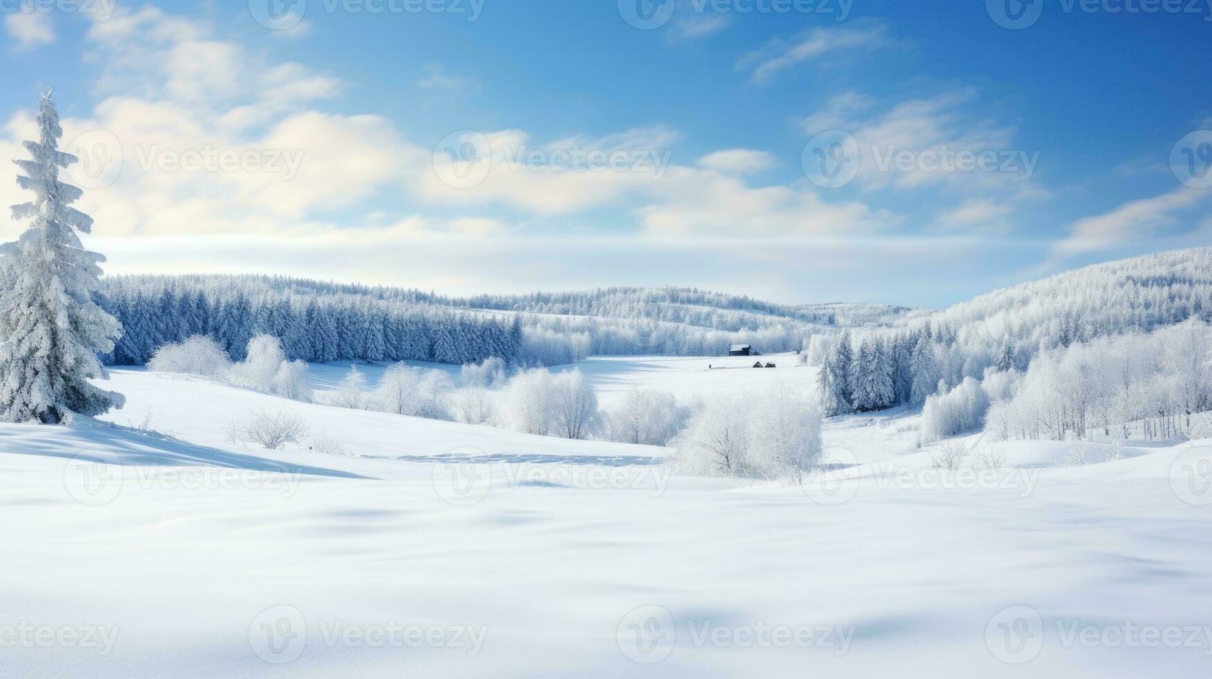 AI generated Scene of countryside covered with snow photo