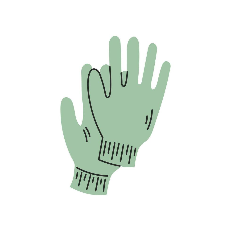 par de verde guantes en garabatear estilo vector