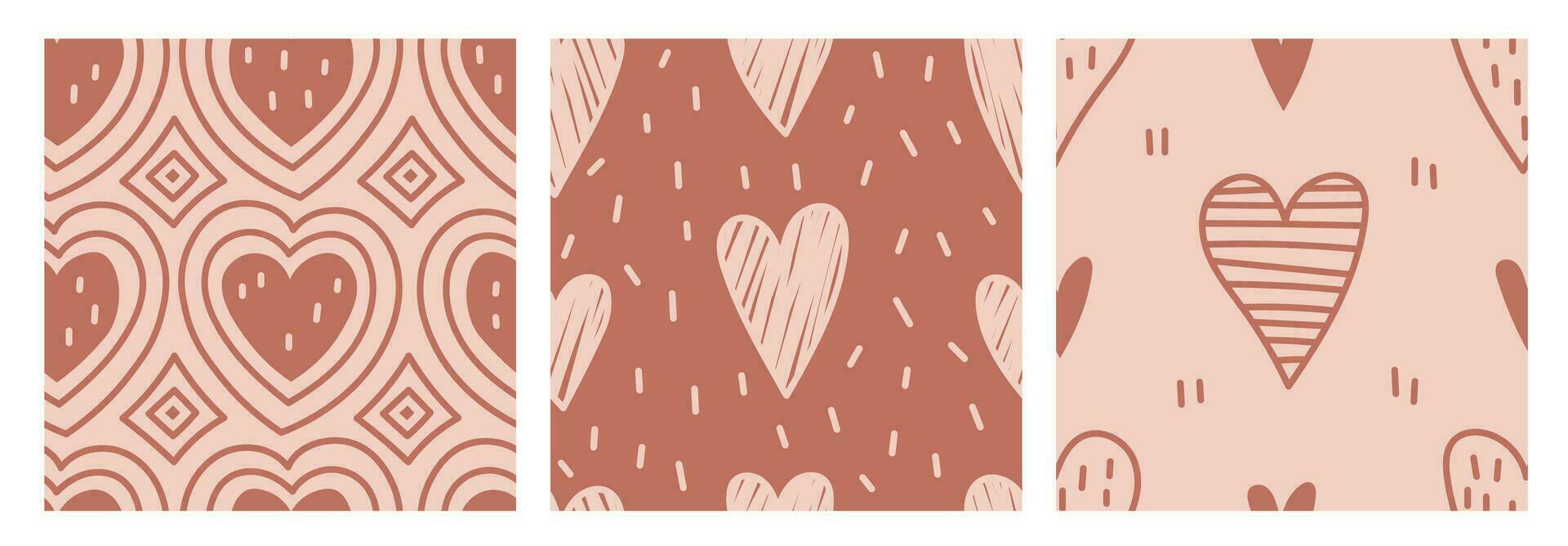 Valentines day doodle seamless pattern set vector