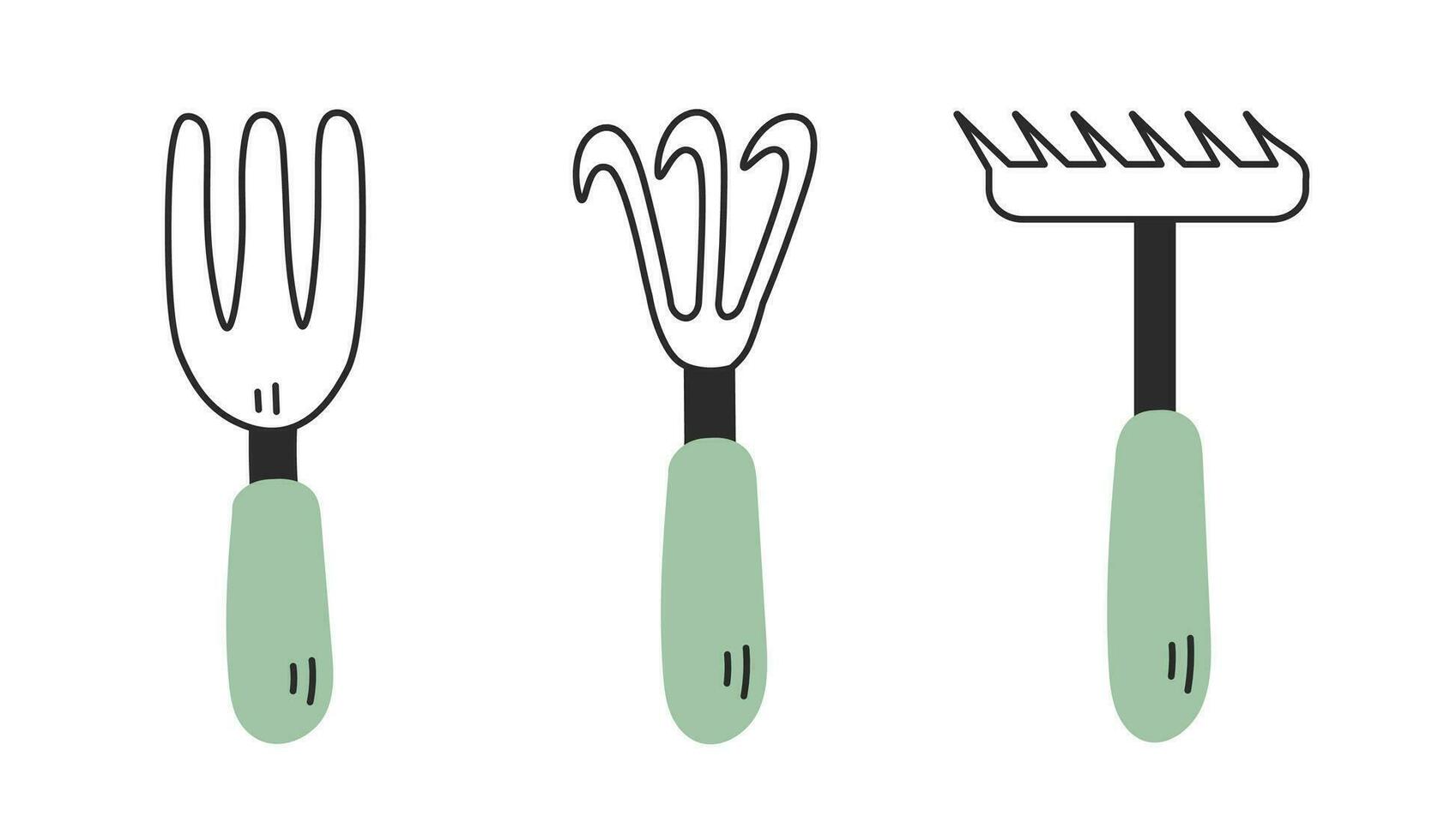 Hand Garden Rake set doodle illustration vector