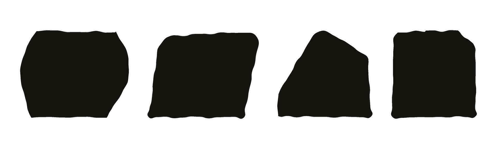 Collection of  torn paper pieces. Black square frames with Irregular edges.Set of silhouettes of ripped rectangular shapes. Piece of grunge collage stickers. vector