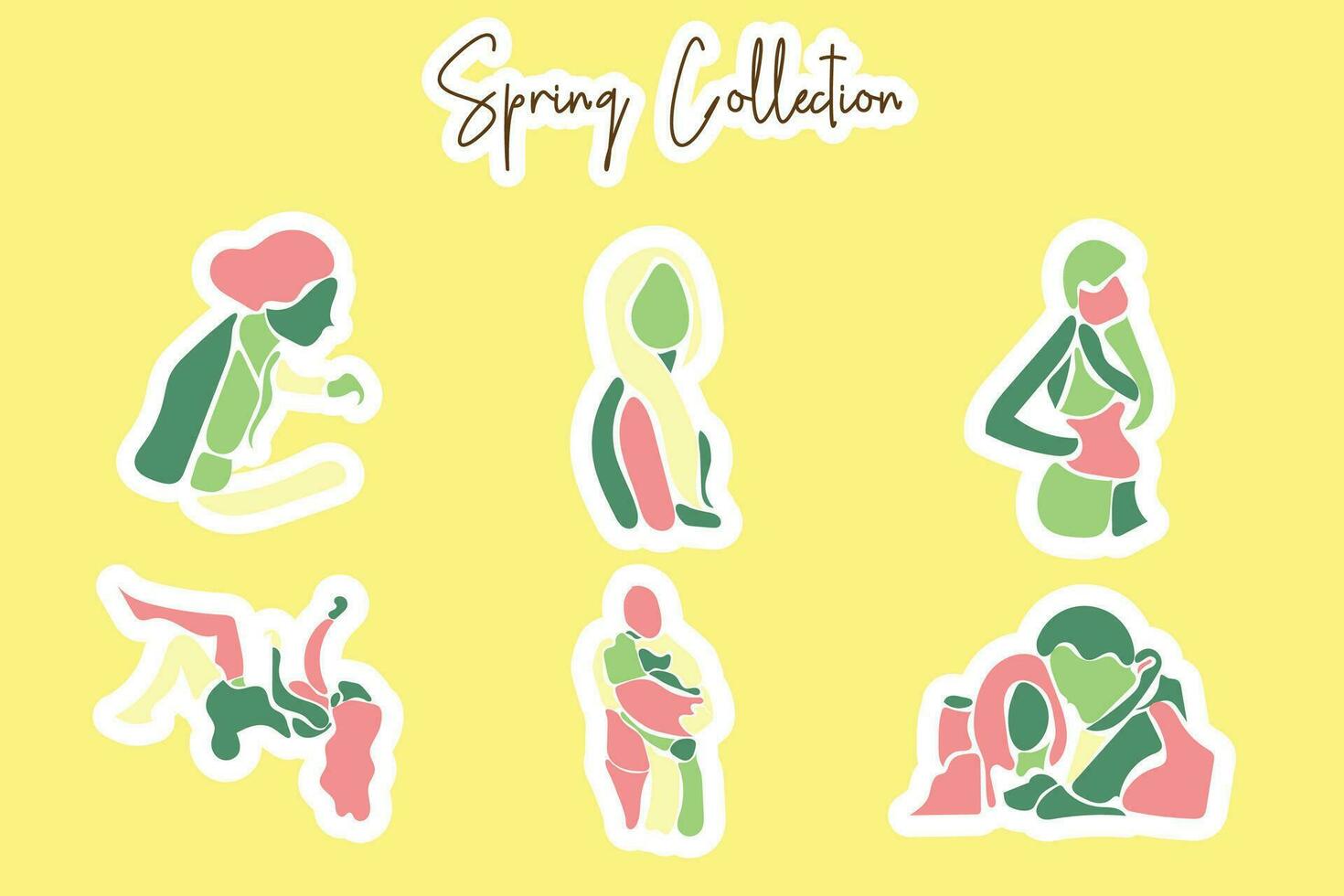 Vector Spring Man and Woman Sticker set collection