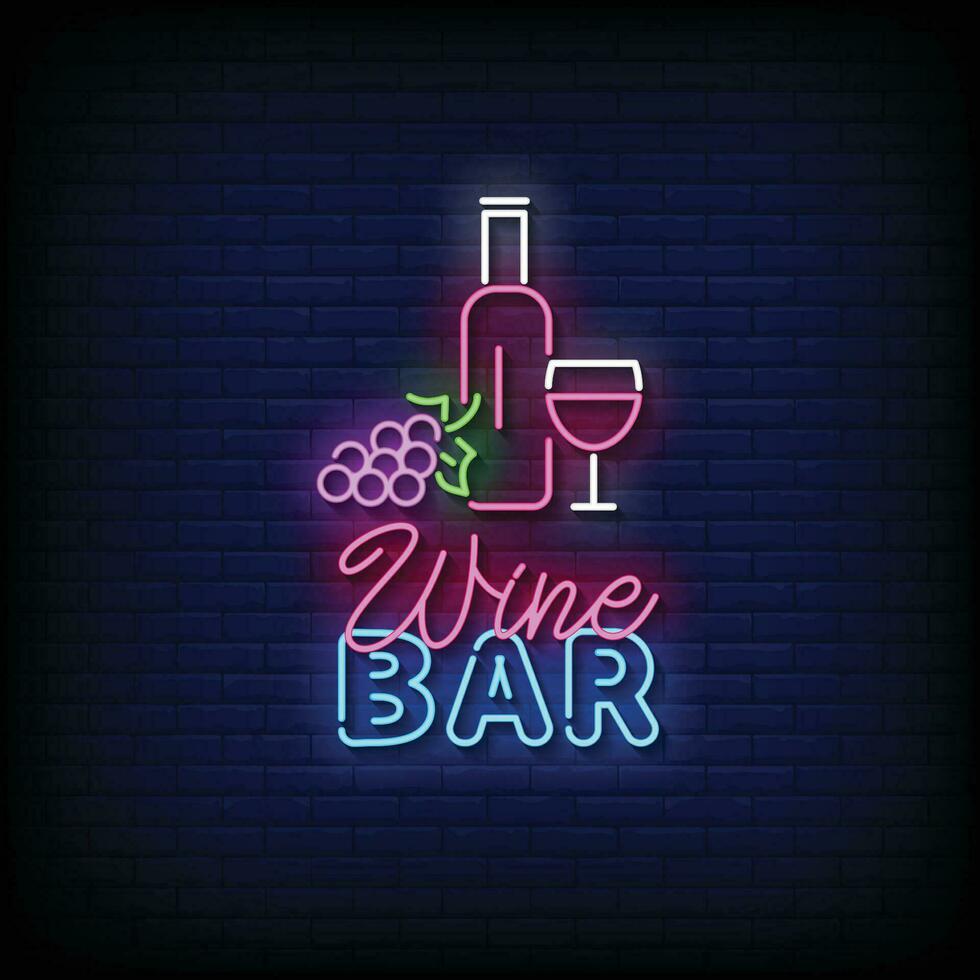 Neon Sign wine bar with brick wall background vector