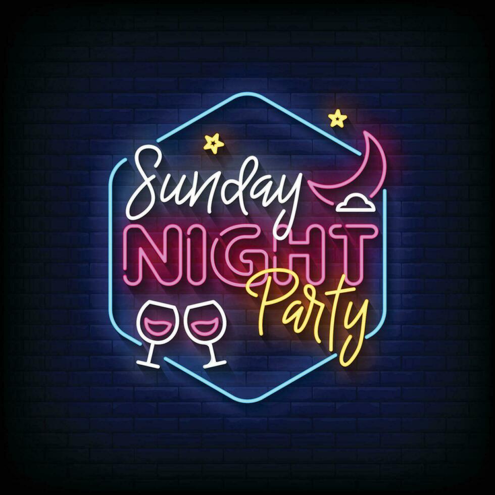 Neon Sign sunday night party with brick wall background vector