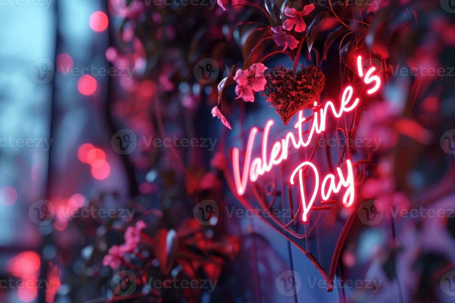 AI generated Neon sign that says Valentine's Day. Generative AI photo