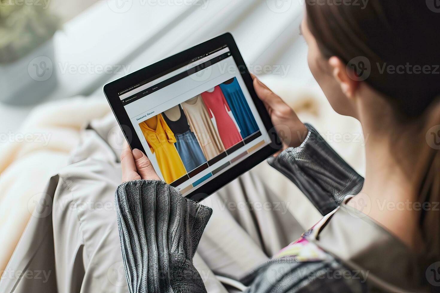 AI generated Stylist use tablet for design. Generative AI photo