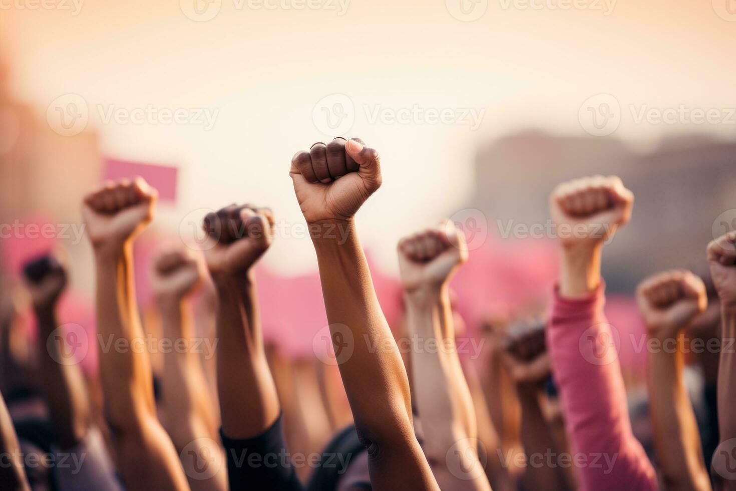 AI generated Fists up in solidarity raising awareness on World Cancer Day. Generative AI photo