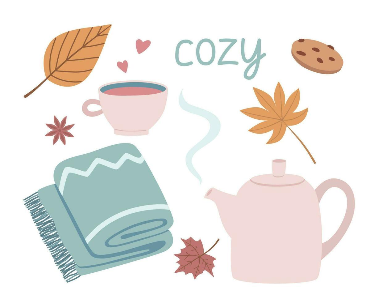 A set of cute hand-drawn, autumn elements. Vector