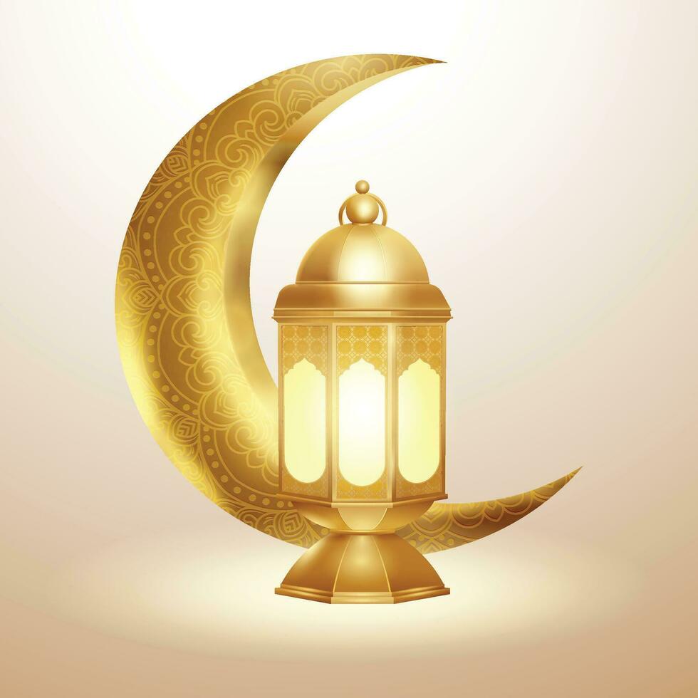 Luxury Gold Lantern and Crescent Moon for Islamic Greeting Card vector