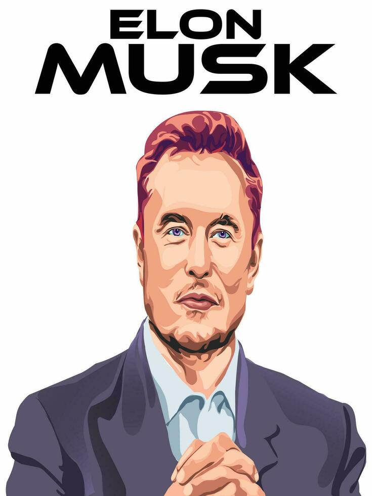 Illustration of Elon Musk in a black suit while holding both hands vector