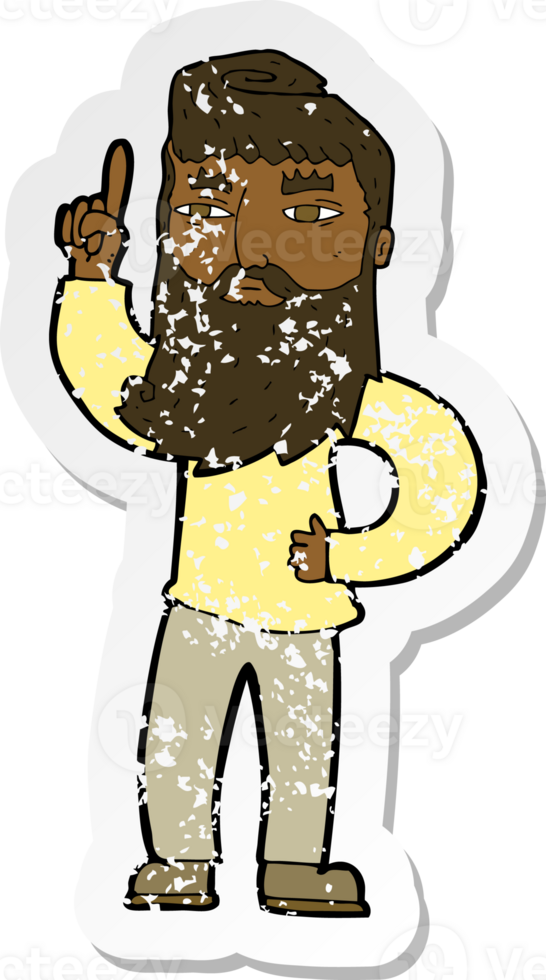 retro distressed sticker of a cartoon man with idea png