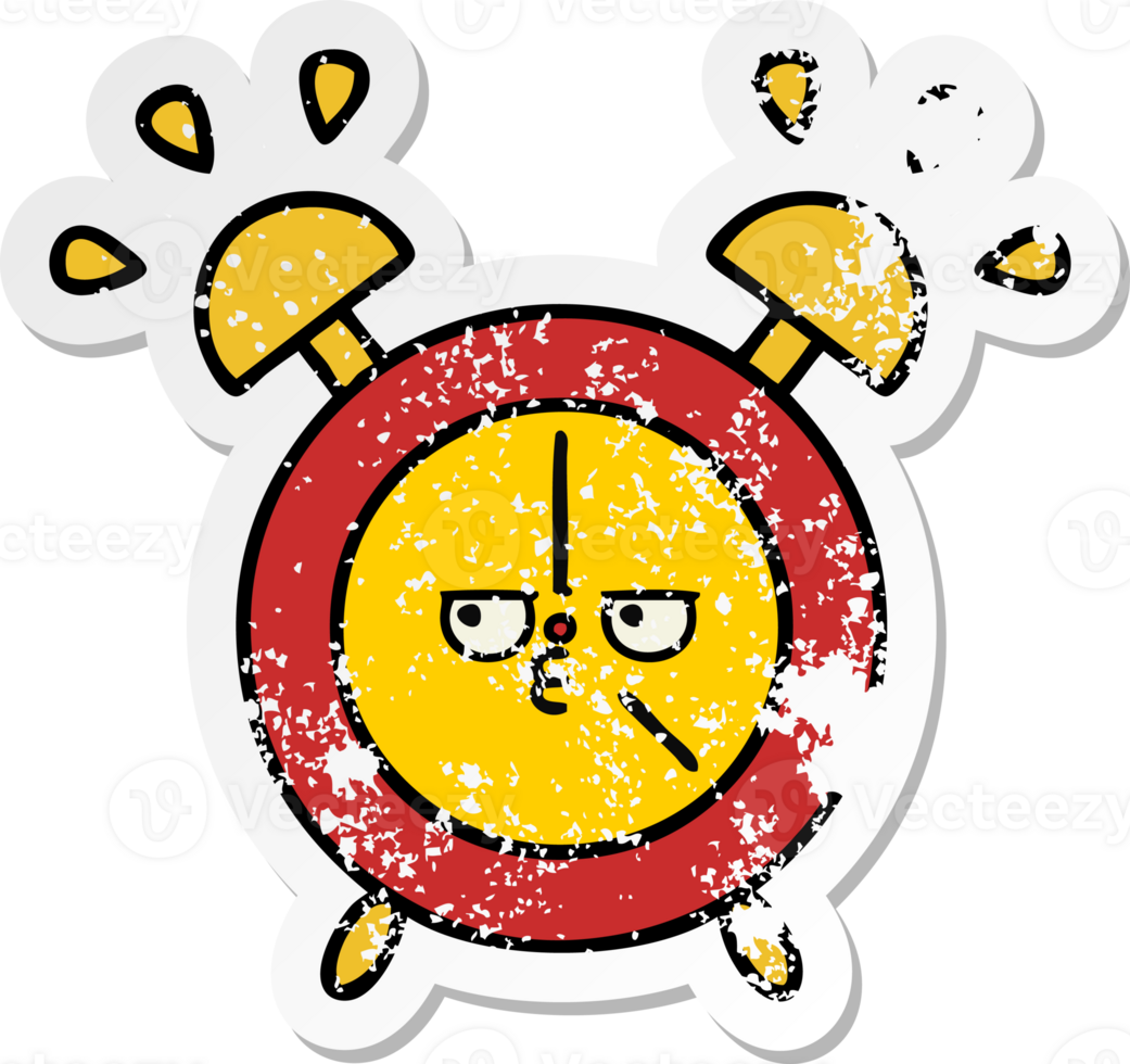 distressed sticker of a cute cartoon alarm clock png