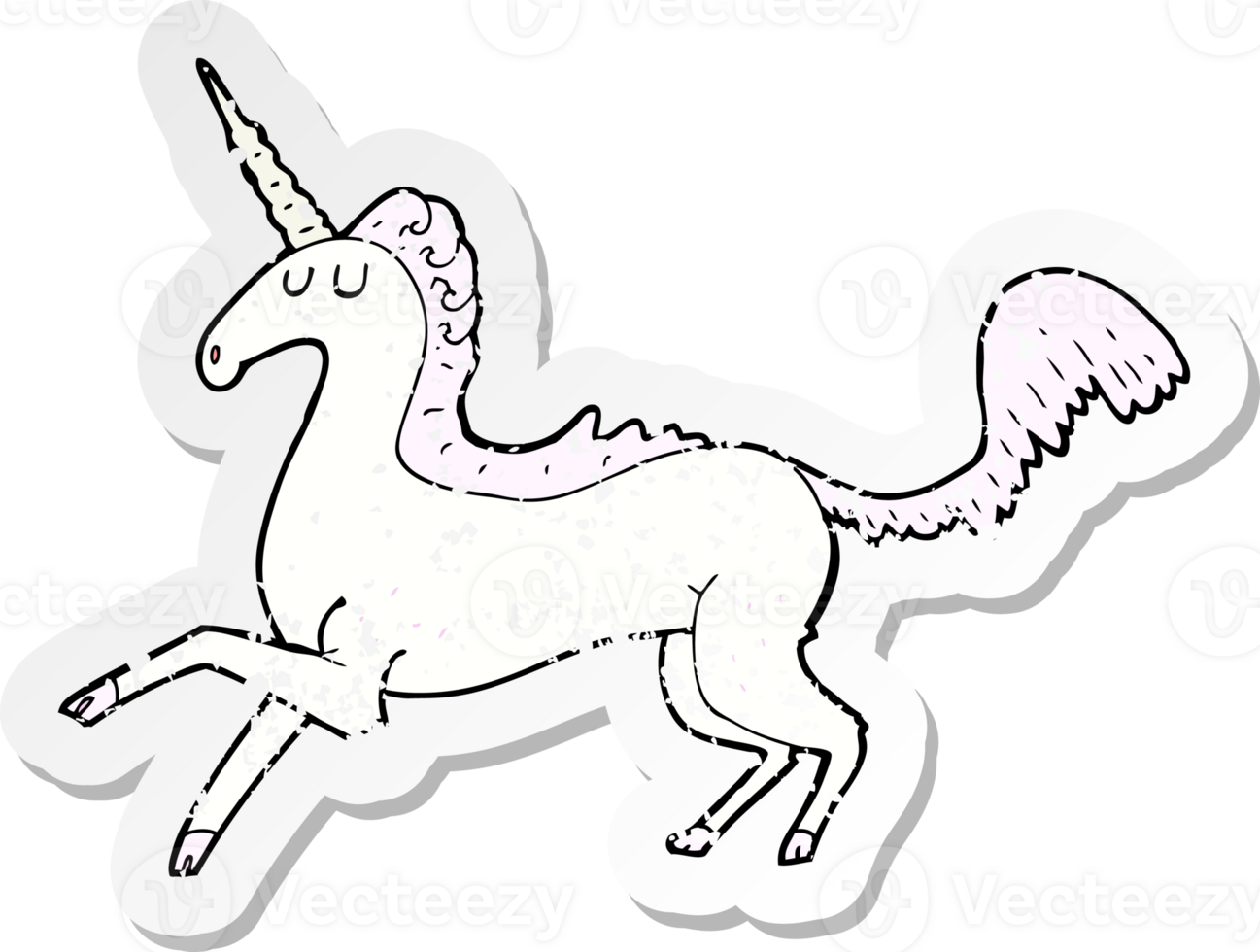 retro distressed sticker of a cartoon unicorn png