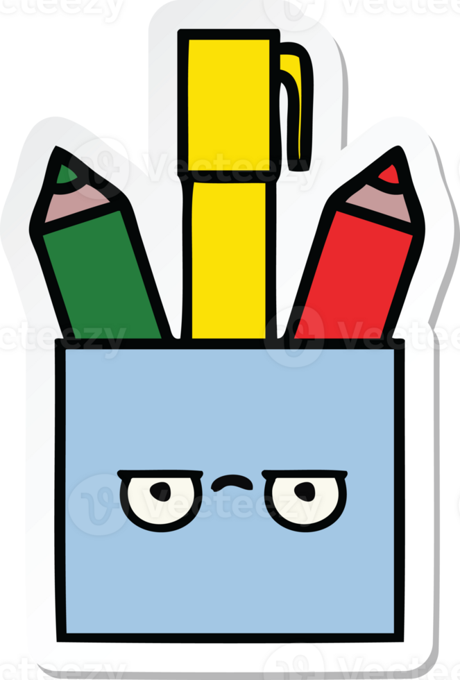 sticker of a cute cartoon pencil pot png