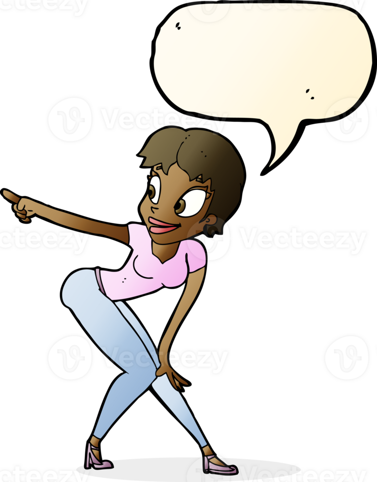 cartoon pretty woman pointing with speech bubble png