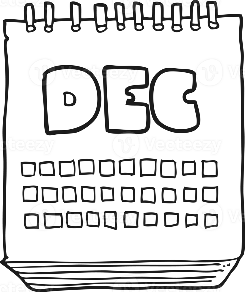 negro y blanco dibujos animados calendario demostración mes de diciembre png