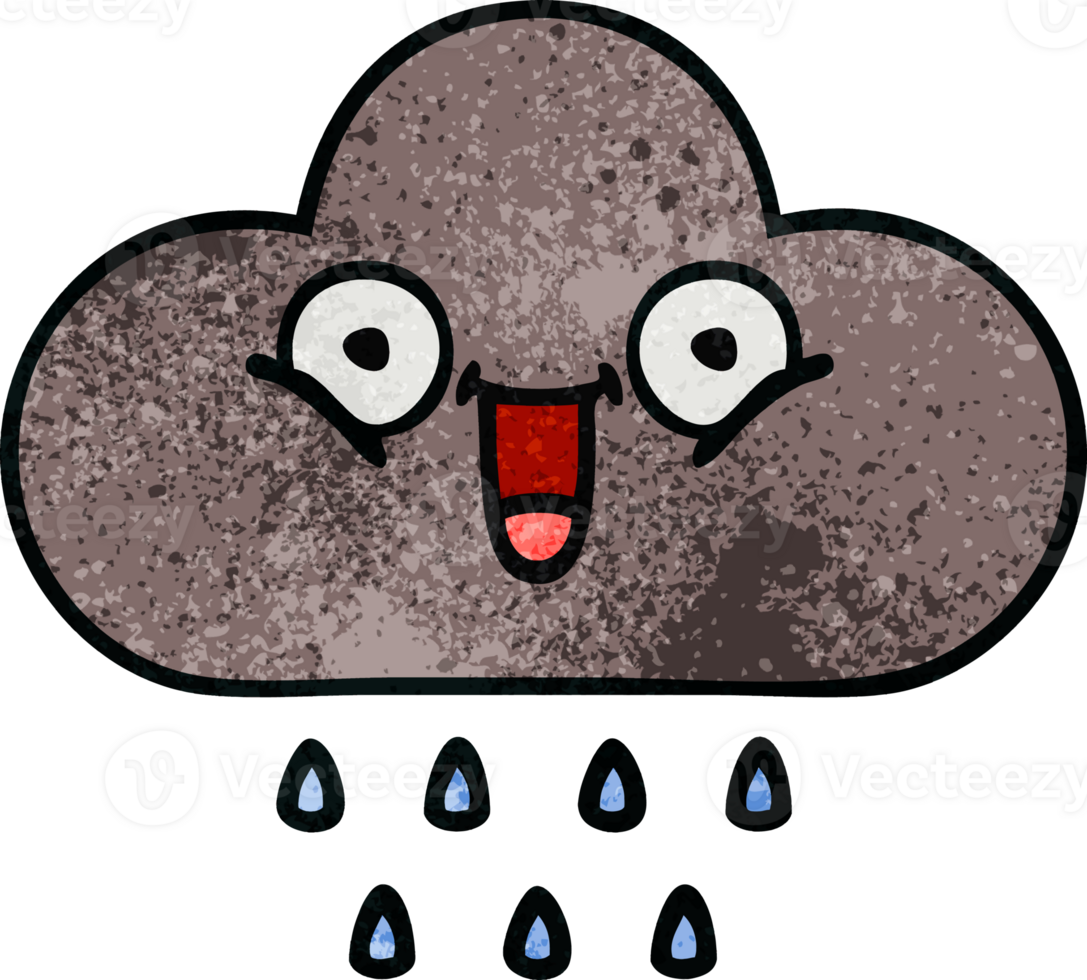 retro grunge texture cartoon storm rain cloud png