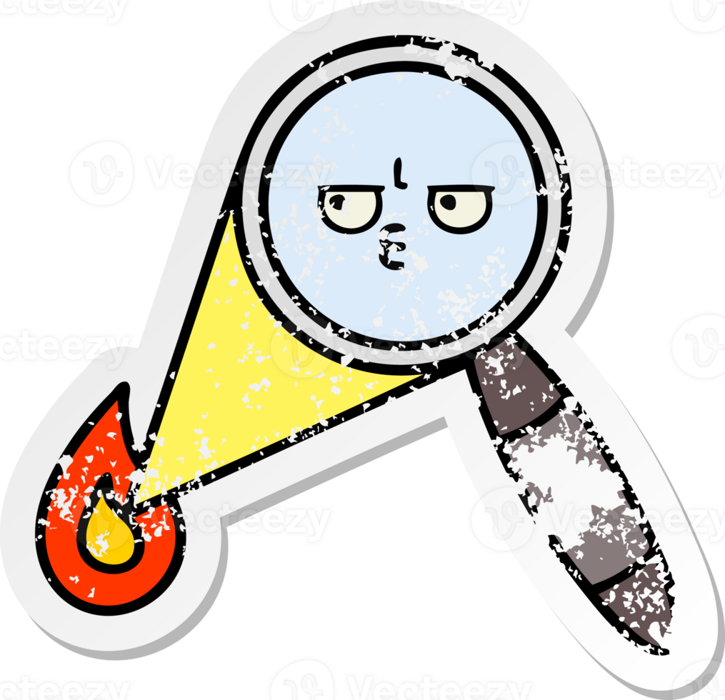 distressed sticker of a cute cartoon magnifying glass png