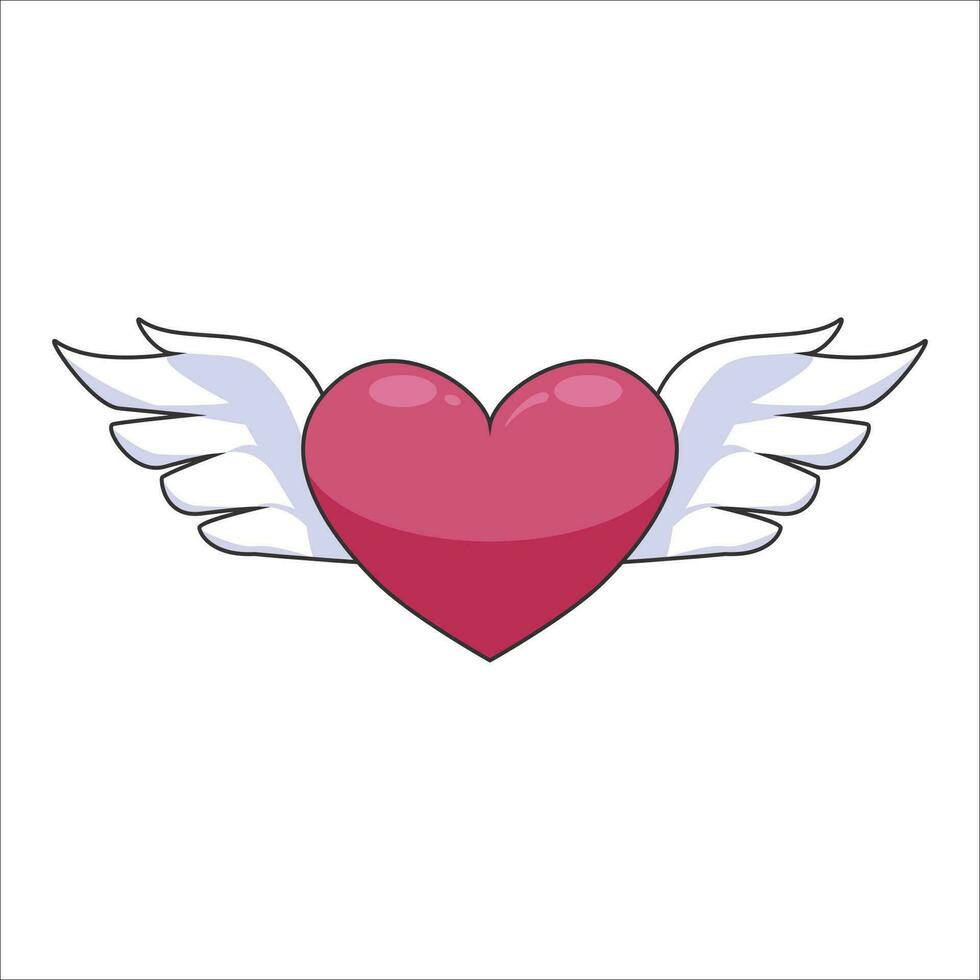 Flying red heart with angel wings isolated on white background, vector illustration