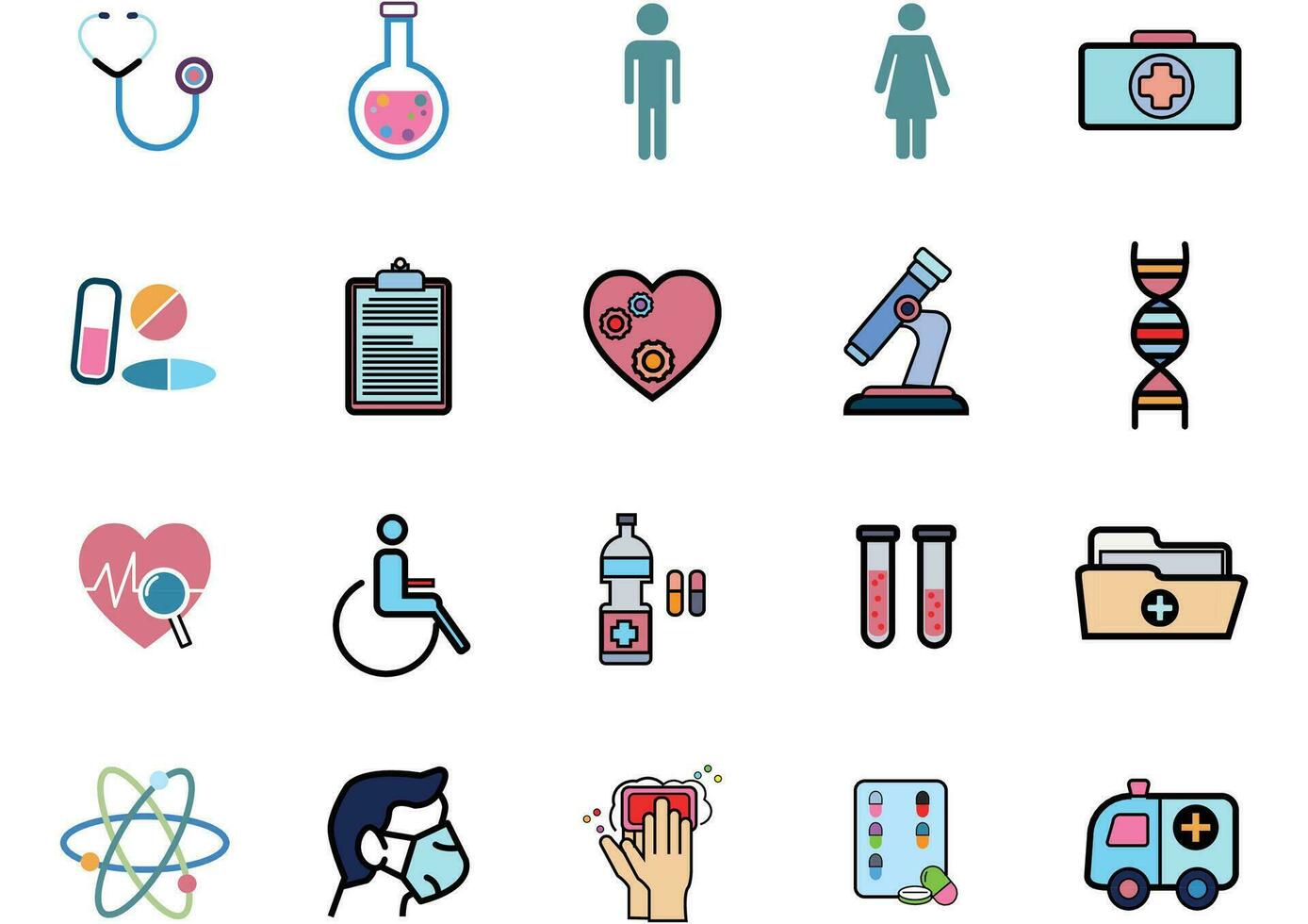 Set of health Protection Related Vector icons. such as cleaning, protect covid-19, hand dryer, soap, wipe, sanitary and more icons.Vector health and Prevent disease concept.
