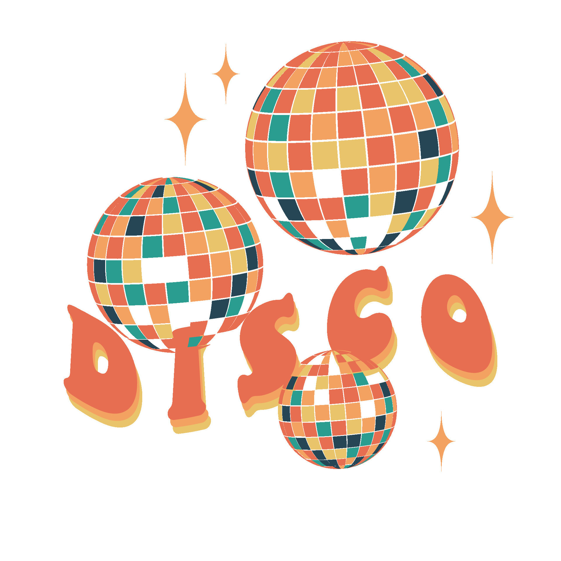 Disco Ball Groovy Clockwork Elements In Retro Hippie Style Of The 70s disco-ball-groovy-clockwork-elements-in-retro-hippie-style-of-the-70s