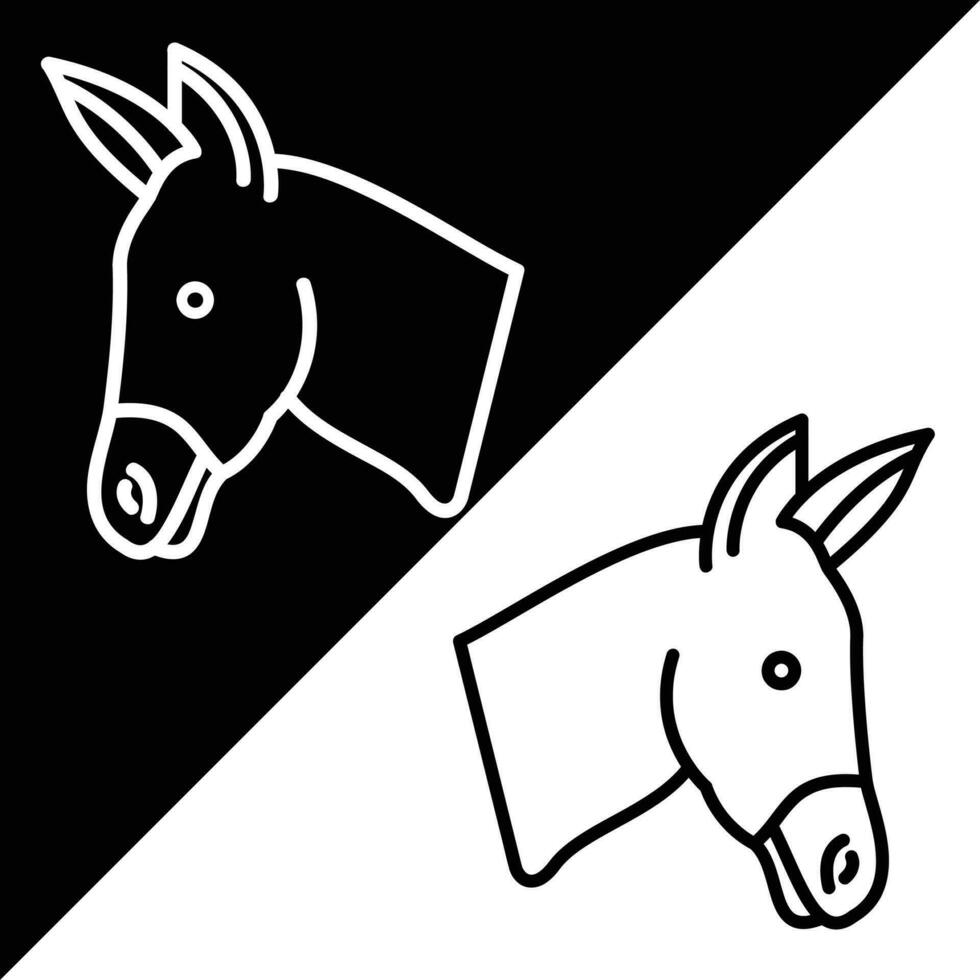Donkey Vector Icon, Lineal style icon, from Animal Head icons collection, isolated on Black and white Background.