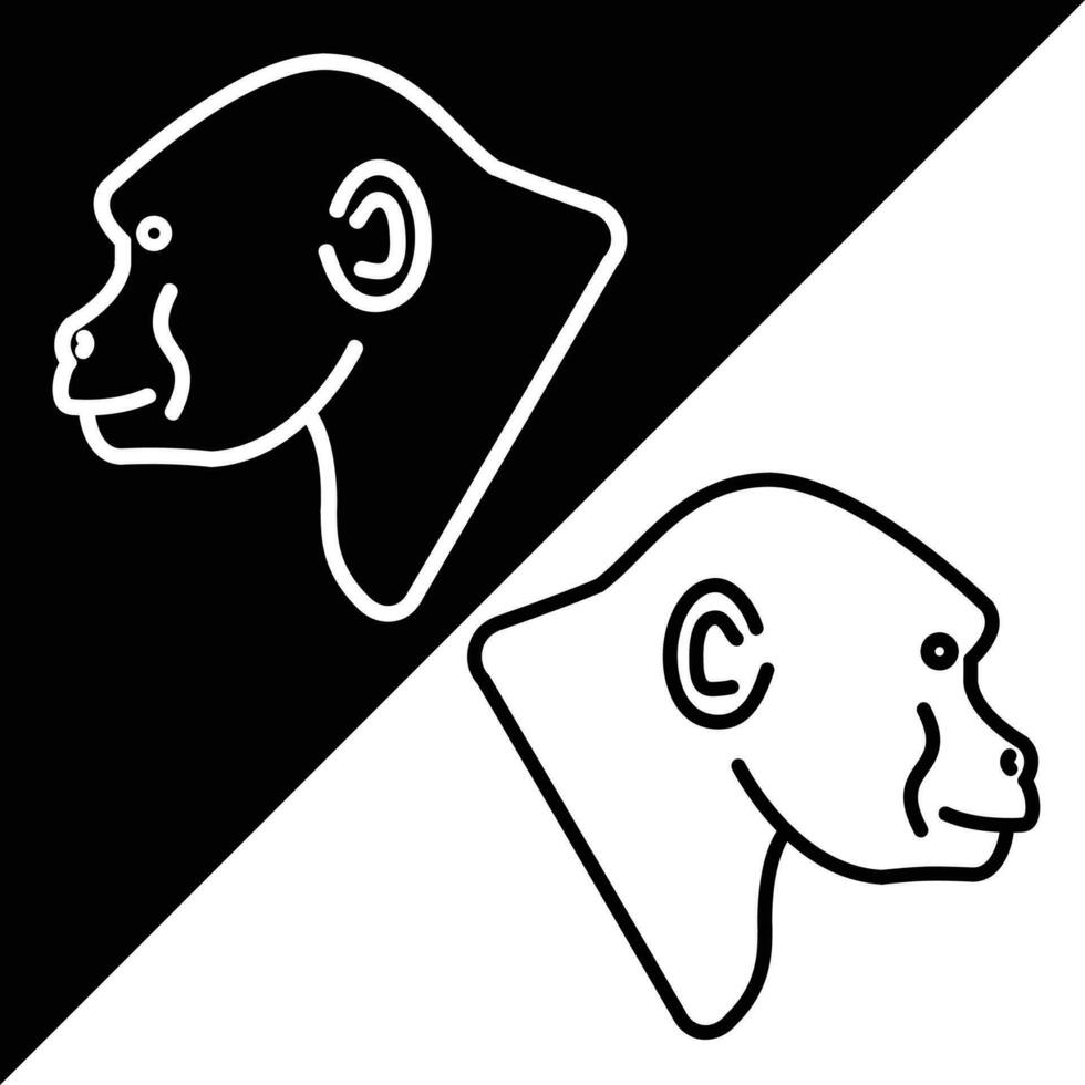 Gorilla Vector Icon, Lineal style icon, from Animal Head icons collection, isolated on Black and white Background.