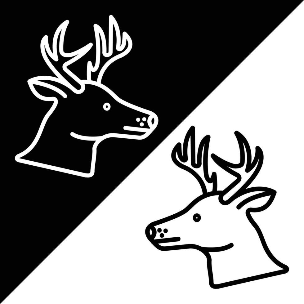 Deer Vector Icon, Lineal style icon, from Animal Head icons collection, isolated on Black and white Background.