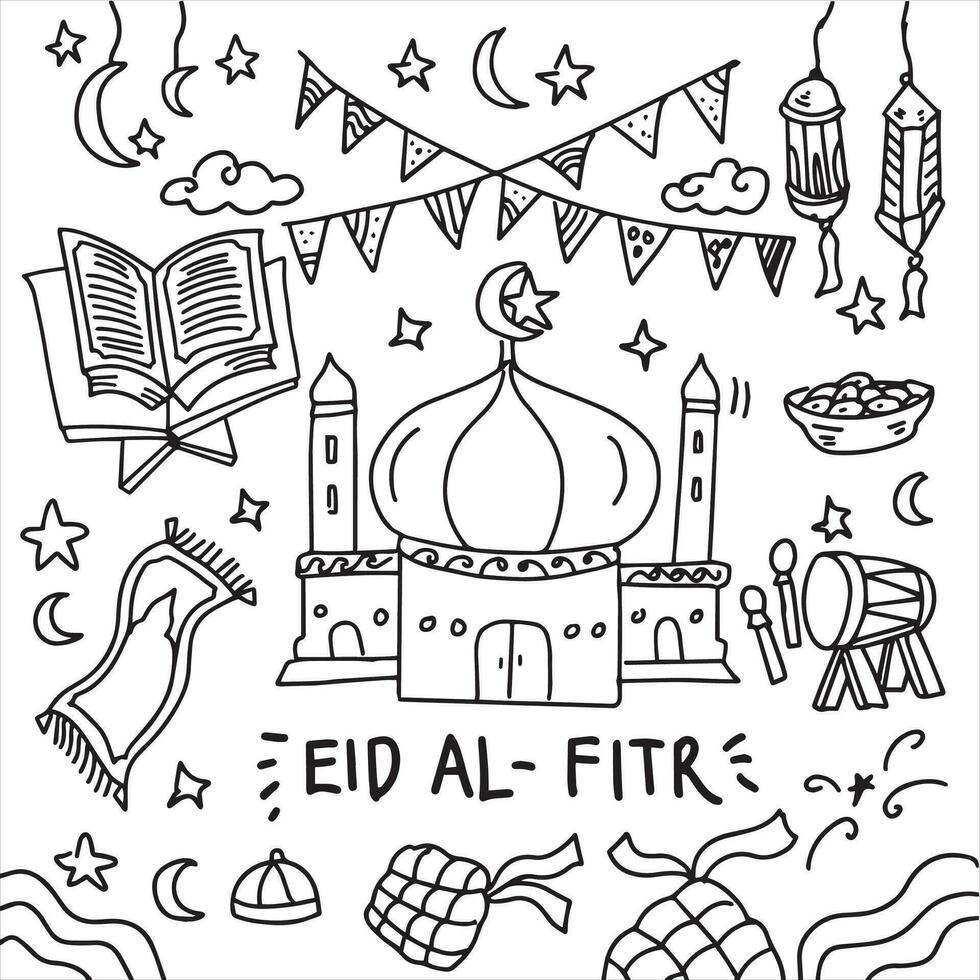 Hand drawn doodles eid mubarak vector EPS 10