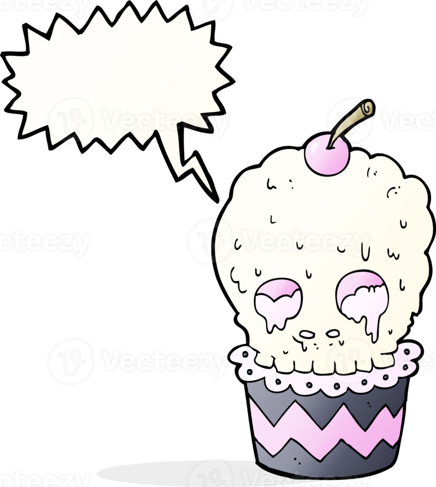 spooky skull cupcake cartoon with speech bubble png