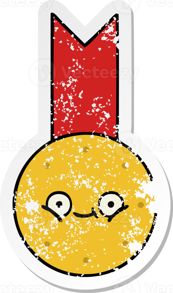 distressed sticker of a cute cartoon gold medal png