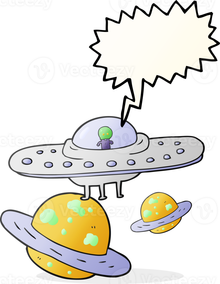 speech bubble cartoon flying saucer in space png