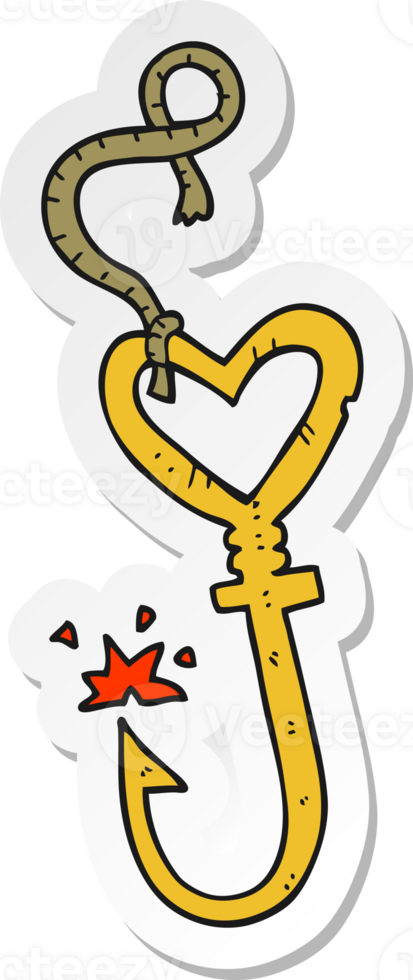 sticker of a cartoon love heart fish hook png