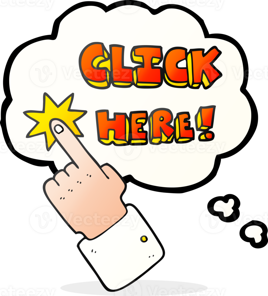thought bubble cartoon click here sign with finger png