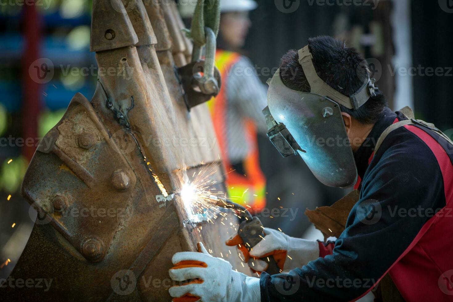 Cutting steel with gas,  gas welding  and oxy-fuel cutting are processes that use fuel gases and oxygen to weld and cut metals, respectively. photo