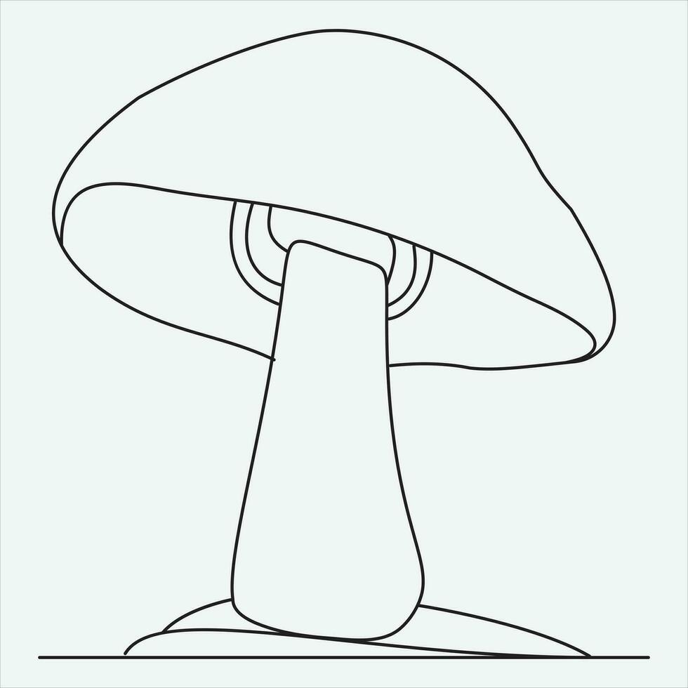 One line hand drawn mashroom outline vector illustration