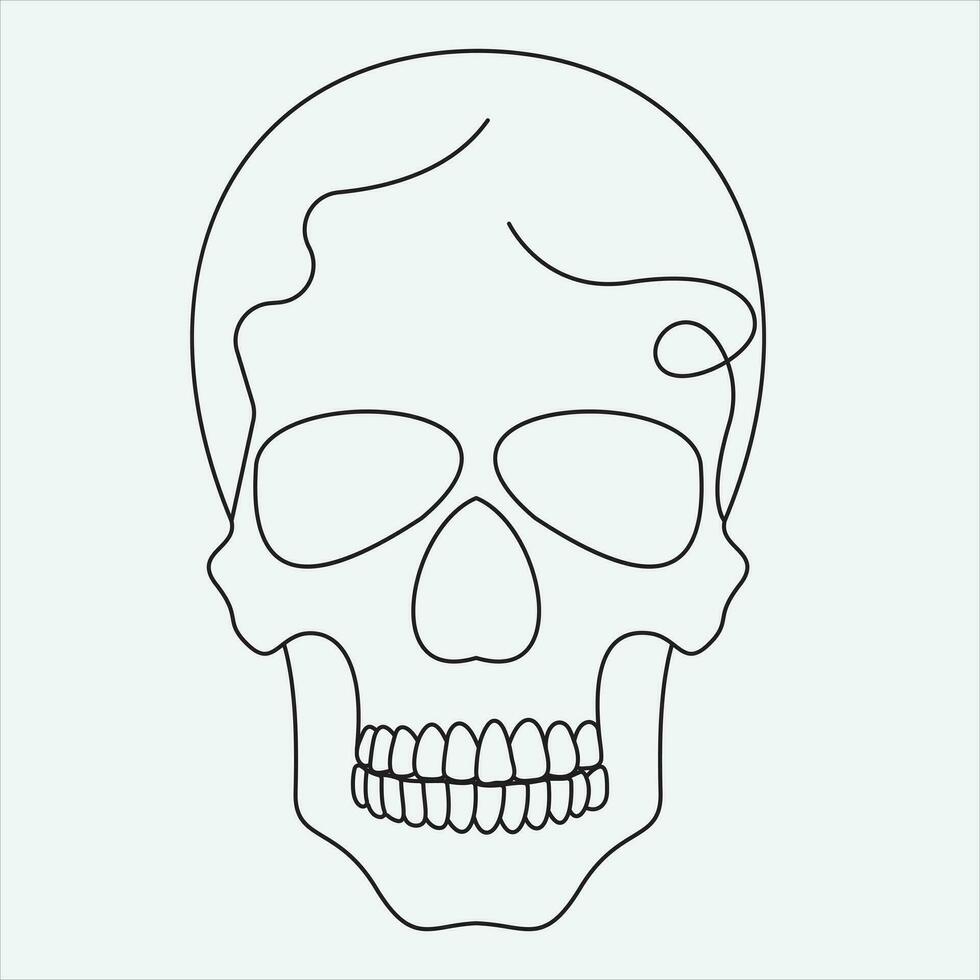 one line hand drawn skull outline vector illustration