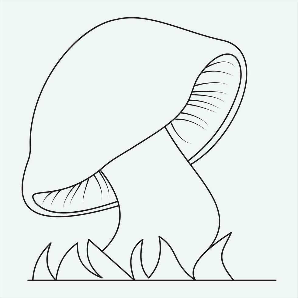 One line hand drawn mashroom outline vector illustration