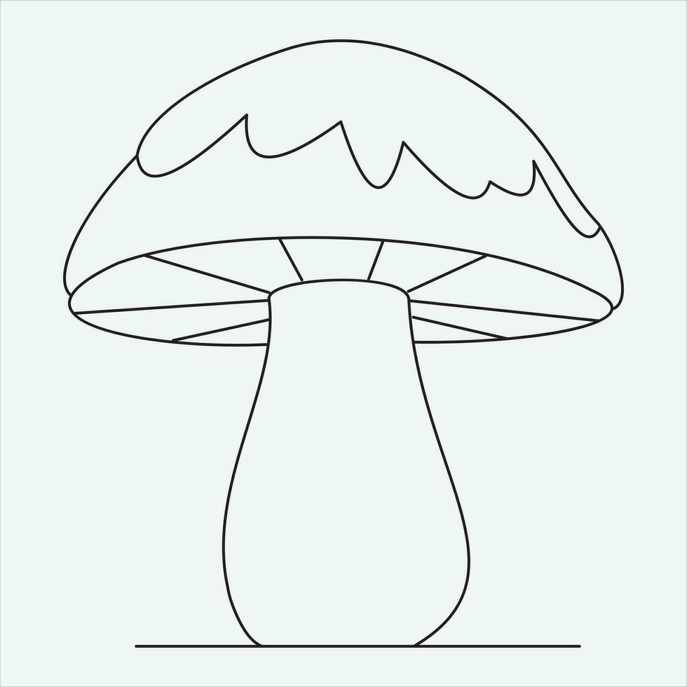 One line hand drawn mashroom outline vector illustration