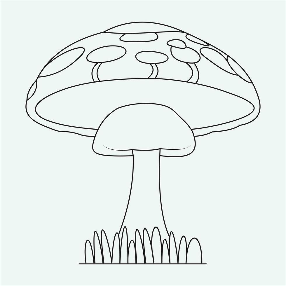 One line hand drawn mashroom outline vector illustration