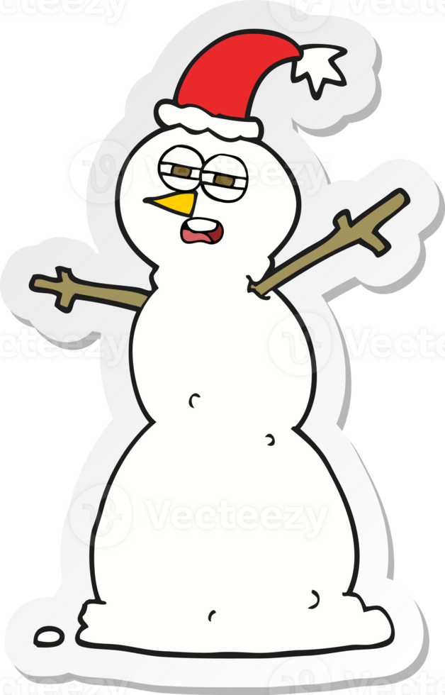 sticker of a cartoon unhappy snowman png
