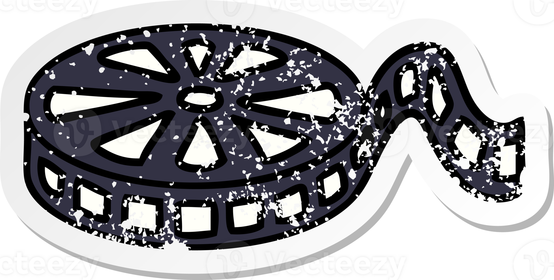 distressed sticker of a cute cartoon film reel png